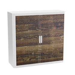 Armoire basse à rideau Paperflow Imitation bois Brun, blanc 1&nbsp;100 x 415 x 1&nbsp;040 mm