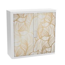 Armoire basse à rideaux Paperflow Feuilles dorées Doré, Blanc 1&nbsp;100 x 415 x 1&nbsp;040 mm