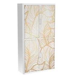 Armoire basse à rideaux Paperflow Feuilles dorées Doré, Blanc 1&nbsp;100 x 415 x 2&nbsp;040 mm