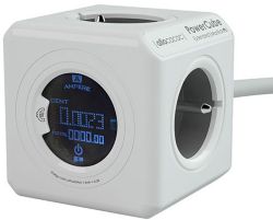 Multiprise Allocacoc PowerCube avec moniteur de consommation d'énergie 4 prises TYPE E 1,5 m Blanc, Gris