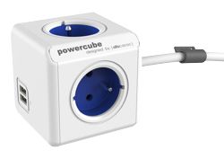 Multiprise Allocacoc PowerCube 2 Ports USB 3 Ports Type E 1.5 m Blanc, bleu