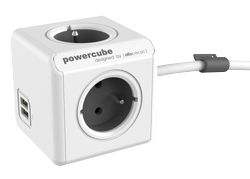 Multiprise Allocacoc PowerCube Avec 2 Ports USB 3 Ports USB Type E 1.5 m Blanc, Gris