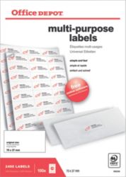 Étiquettes multifonctions Office Depot Coins droits  Blanc 70 x 37 mm 100 Feuilles