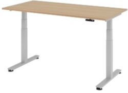 Bureau assis debout Hammerbacher XDSM Imitation chêne, argenté 160 x 80 cm
