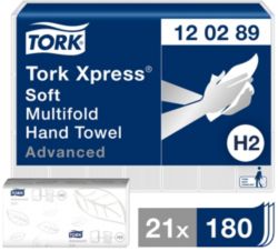 Essuie mains Tork H2 Xpress Advanced 2 épaisseurs Pliage en M Blanc 21 Unités de 180 Feuilles