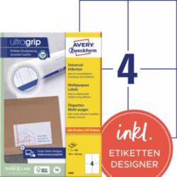 Étiquettes multifonctions AVERY Zweckform 3483 Ultragrip Blanc A4 105 x 148 mm 100 Feuilles de 4 Étiquettes