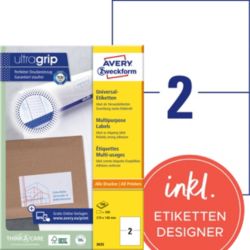 Étiquettes multifonctions AVERY Zweckform 3655 Ultragrip Blanc A4 210 x 148 mm 100 Feuilles de 2 Étiquettes