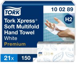 Essuie mains Tork H2 Xpress Premium 2 épaisseurs Pliage en M Blanc 21 Unités de 150 Feuilles