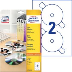 Étiquettes DVD AVERY Zweckform L7860 Blanc A4 20 Feuilles de 2 Étiquettes