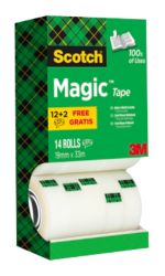 Ruban Adhésif Scotch Magic 810 19 mm x 33 m Invisible Pack avantage 12 + 2 Rouleaux GRATUITS