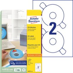 Étiquettes pour CD AVERY Zweckform L6015 25 Blanc A4 25 Feuilles de 2 Étiquettes