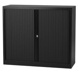 Armoire basse à portes rideaux Bisley Noir 1&nbsp;200 x 430 x 1&nbsp;030 mm