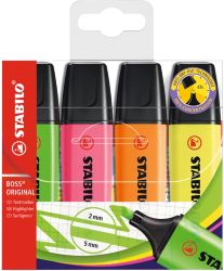 Surligneurs STABILO Original Pointe biseauté Assortiment de couleurs 4 Unités