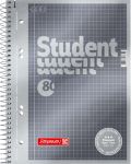 BRUNNEN Student Premium Notizbuch DIN A5 Kariert Spiralbindung Pappkarton Anthrazit-Metallic Perforiert 160 Seiten 80 Bl...