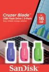 Sandisk Cruzer Blade Flash Drive 16 Gb Assorted Pack Of 3