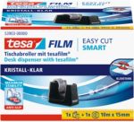 Tesafilm Tischabroller Easy Cut SMART Schwarz + 1 Rolle Klebefilm Kristall-Klar