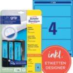Thumbnail - AVERY Zweckform ultragrip Ordneretiketten L4767-20 Selbsthaftend DIN A4 Blau 6,1 x 19,2 cm 20 Blatt à 4 Etiketten