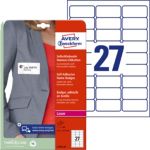 Thumbnail - AVERY Zweckform Namensschilder L4784-20 Haftend DIN A4 Weiß 63,5 x 29,6 mm 20 Blatt à 27 Etiketten