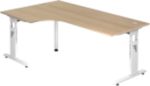 Hammerbacher O-Serie VOS Höhenverstellbar Eckschreibtisch Freiform Eiche C-Fuß 2.000 (B) x 1.200 (T) x 850 (H) mm Spanpl...