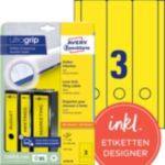 AVERY Zweckform Ordneretiketten Ultragrip L4755-20 Gelb A4 61 mm 20 Blatt à 3 Etiketten