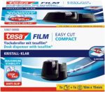 Tesafilm Tischabroller Easy Cut Compact Schwarz + 1 Rolle Klebefilm Kristall-Klar
