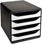 Exacompta Schubladenbox PS (Polystyrol) Schwarz, Weiß 4 Schübe 26,7 x 34,7 x 27,8 cm DIN A4
