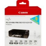 Canon PGI-29MBK/PBK/DGY/GY/LGY/CO Original Tintenpatrone Matt Schwarz, Foto Schwarz, Grau, Dunkelgrau, Hellgrau Multipac...