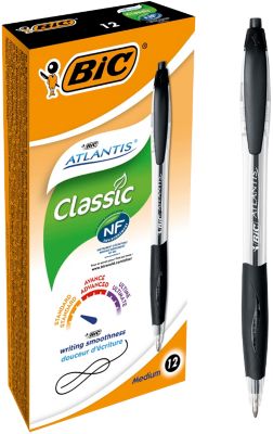 BIC Atlantis Classic Einziehbar Kugelschreiber Schwarz 0.4 mm Mittel Kugelschreiber Nachfüllbar 12 Stück
