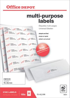 Étiquettes universelles Office Depot Coins droits Blanc 70 x 42,3 mm 100 Feuilles