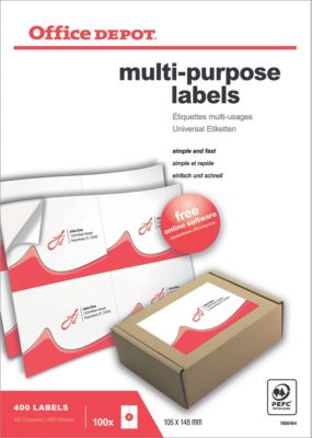Étiquettes multifonctions Office Depot Coins droits A6 Blanc 105 x 148 mm 100 Feuilles de 4 Étiquettes
