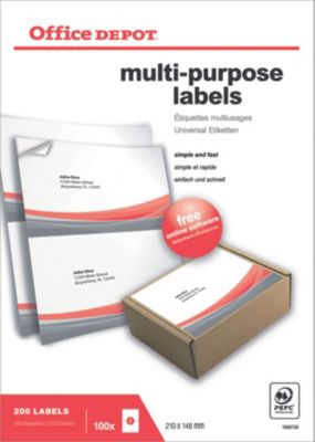 Étiquettes universelles Office Depot Coins droits Blanc 210 x 148 mm 100 Feuilles