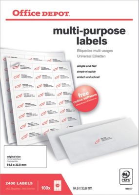 Étiquettes universelles Office Depot Coins droits Blanc 64,6 x 33,8 mm 100 Feuilles