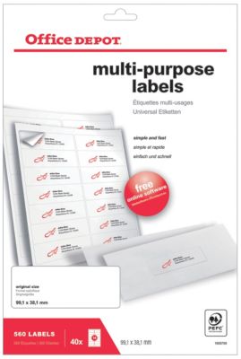 Étiquettes multi-usages Office Depot Autocollantes 99,1 x 38,1mm Blanc 40 Feuilles de 14 Étiquettes