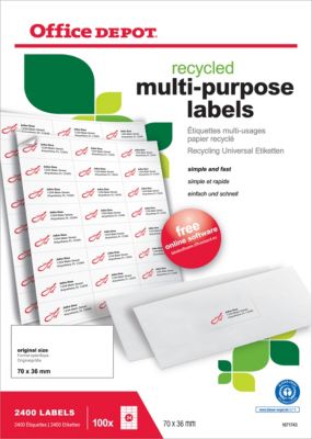 Étiquettes multi-usages Office Depot Autocollantes 70 x 36 mm Blanc 100 Feuilles de 24 Étiquettes