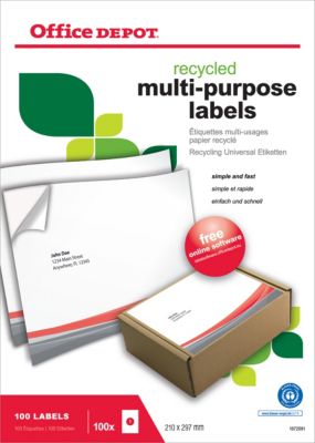 Étiquettes multi-usages recyclées Office Depot Coins droits A4 Blanc 210 x 297 mm 100 Feuilles de 1 Étiquettes