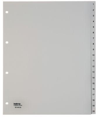 Intercalaires Kolma LongLife A4 XL portrait 20 intercalaires Rouge, gris