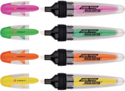 Surligneurs Foray Liquid Focus Biseauté Jaune, orange, rose, vert 4 Unités