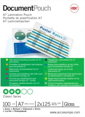 Pochettes de plastification GBC Brillant 2 x 125 (250) Micron Transparent 100 Unités