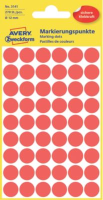 Pastilles autocollantes AVERY Zweckform 3141 Rouge Ø 12 mm 5 Feuilles de 54 Étiquettes