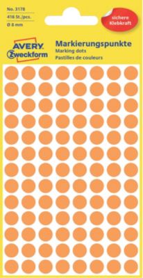 Pastilles autocollantes AVERY Zweckform 3178 Orange intense Rond Ø 8 mm 4 Feuilles de 104 Étiquettes