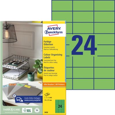Étiquettes universelles Avery 3450 70 x 37 mm Vert Rectangulaire 100 feuilles de 24 étiquettes
