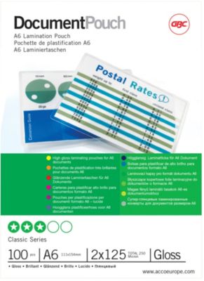 Pochettes de plastification GBC Brillant 2 x 125 (250) Micron 100 Unités