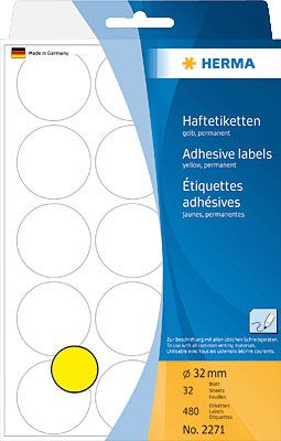 HERMA Markierungspunkte 2271 Haftend Gelb 32 mm 32 Blatt à 15 Etiketten 3958173