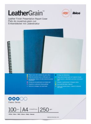 Couvertures grain cuir GBC A4 Carton, LeatherGrain 250 gsm Blanc 100 Unités