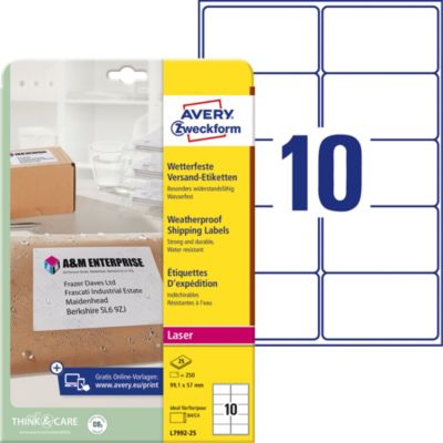 Étiquette d'expédition AVERY Zweckform L7992-25 Blanc A4 99,1 x 57 mm 25 Feuilles de 10 Étiquettes