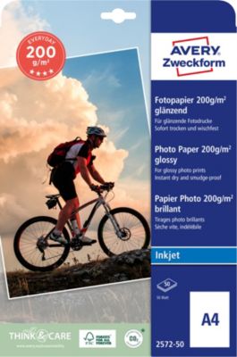 Papier photo Avery 2572-50 Blanc Brillant 200 g/m² 21 x 29.7 cm A4 50 Feuilles