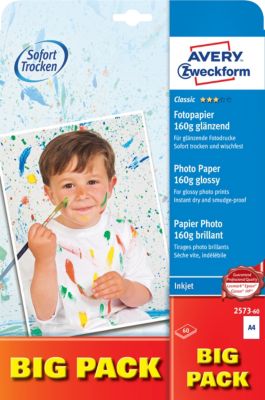Papier Photo Avery 2573-60 Blanc Brillant 160 g/m² 21 x 29.7 cm A4 60 Feuilles