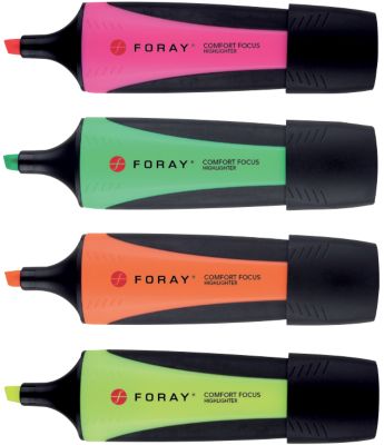 Surligneurs Foray Comfort Focus Biseauté Jaune, orange, rose, vert 4 Unités