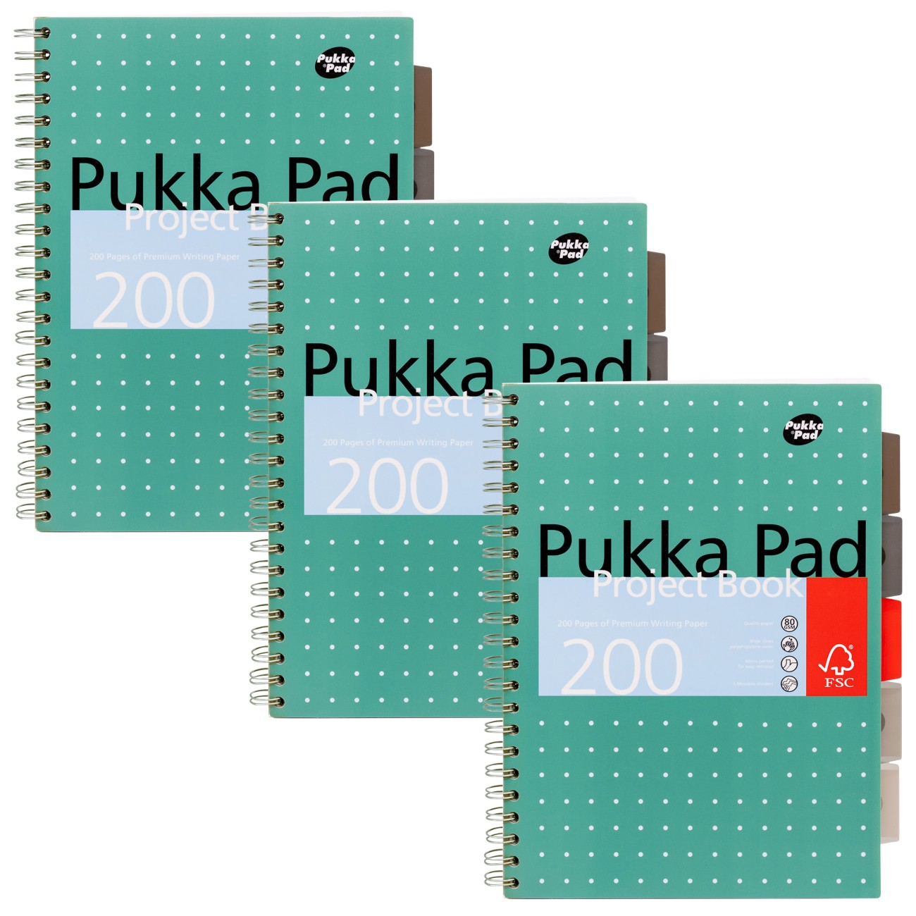 Pukka Pad Project Book Metallic A4+ Ruled Spiral Bound Pp (Polypropylene) Hardback Green Perforated 200 Pages Pack Of 3
