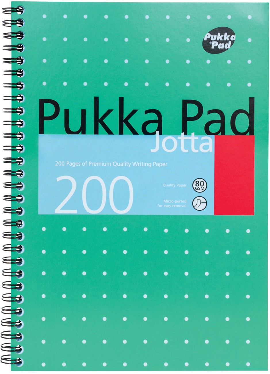 Pukka Pad Notebook Metallic Jotta B5 Ruled Spiral Bound Cardboard Hardback Green Perforated 200 Pages Pack Of 3